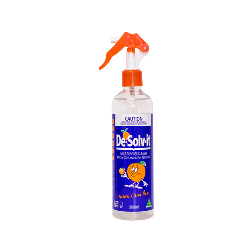 De-Solv-it spray bottle with orange nozzle on a white background