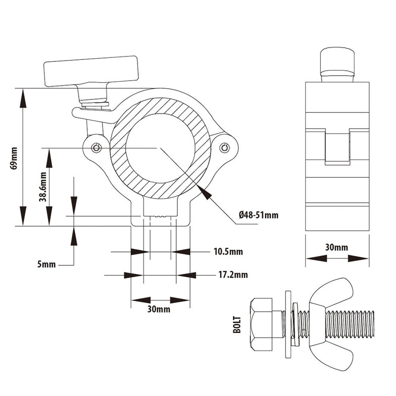 Kupo 50mm Compact Half Coupler - T Handle