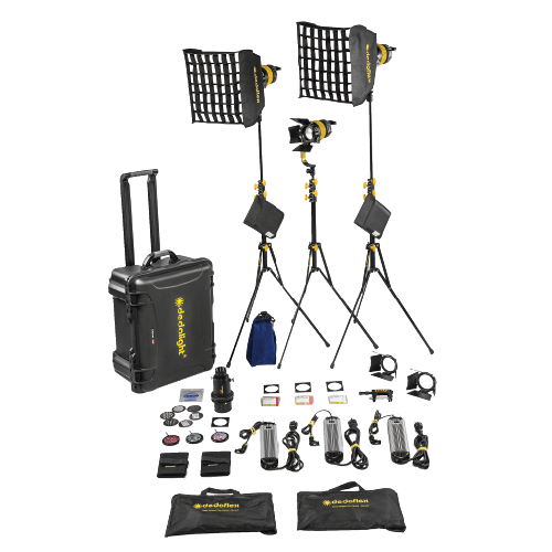 Dedolight 3 Light Kit - 90w Bi-Color DLED7-BI Turbo Focusing LED Lights with AC Ballasts, DP1.1 projector, and Accessories